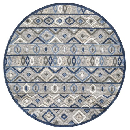 Palacedesigns 8 ft. Round Aztec Pattern Indoor or Outdoor Area Rug - Grey & Blue PA3676852